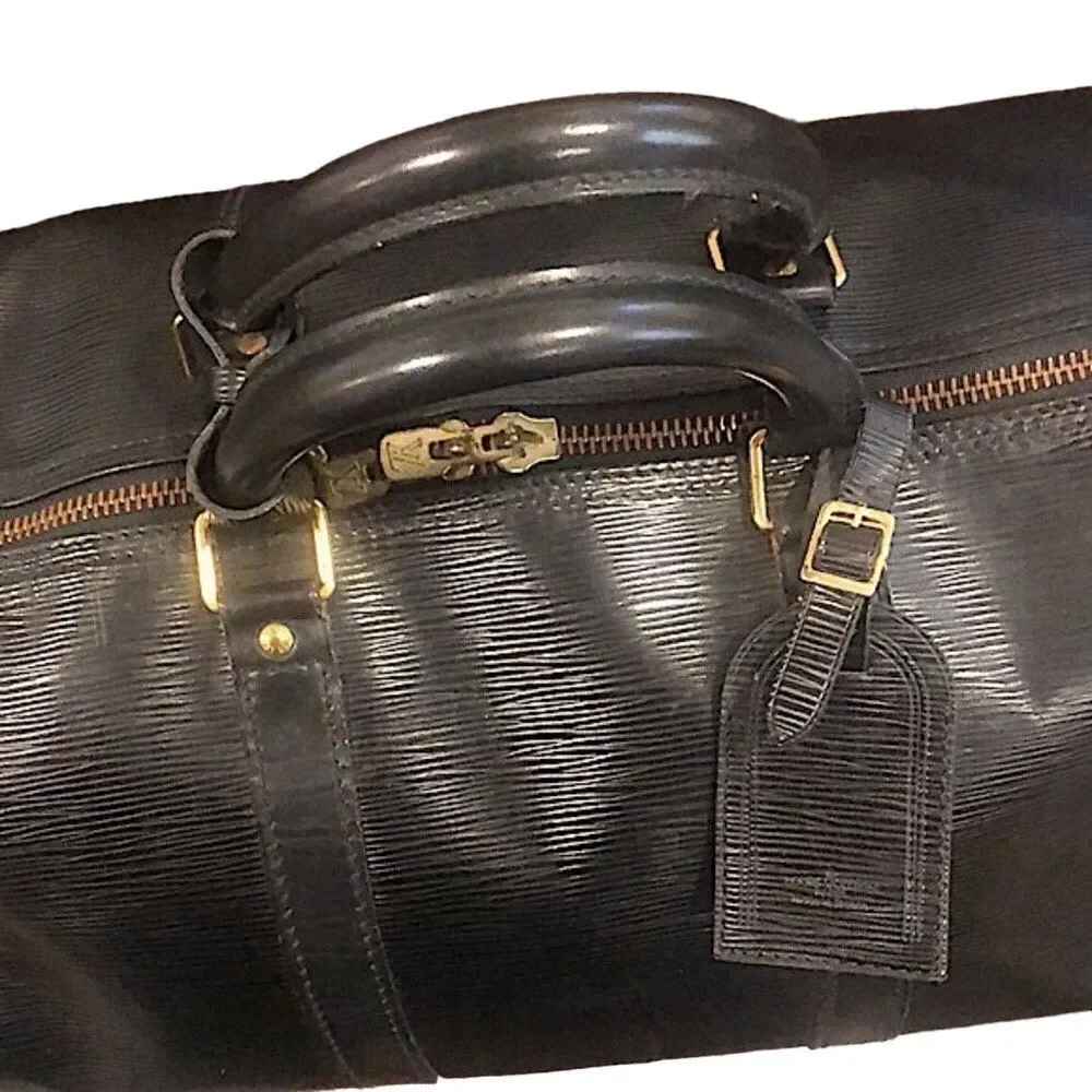 LOUIS VUITTON LV 50 Black Epi KeepAll Boston Weekend Travel Bag Duffle VI8911